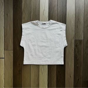 Zara White Muscle Crop Minimalist T-Shirt Tank Top | Size: Medium | Good Condit.